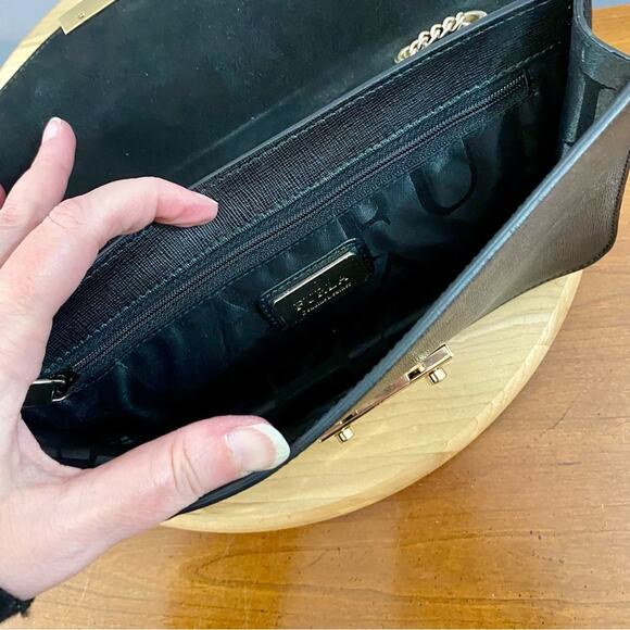 FURLA Metropolis Chain Black Leather Front Plate Logo Small Size Crossbody Bag - Picture 10 of 16